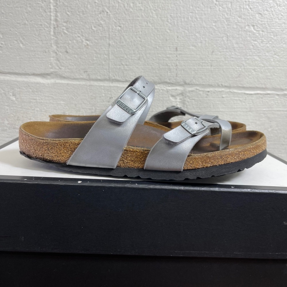 Birkenstock Mayari Metallic Silver Sandals Slide Slip On Women's 38 EU/7 US